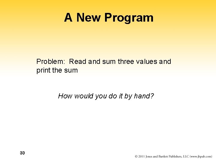 A New Program Problem: Read and sum three values and print the sum How