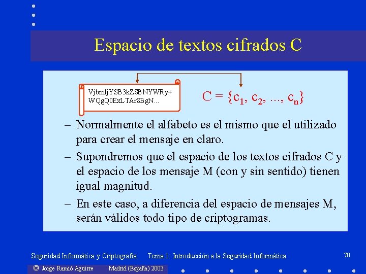 Espacio de textos cifrados C Vjbmlj. YSB 3 k. ZSBNYWRy+ WQg. Q 0 Ex.