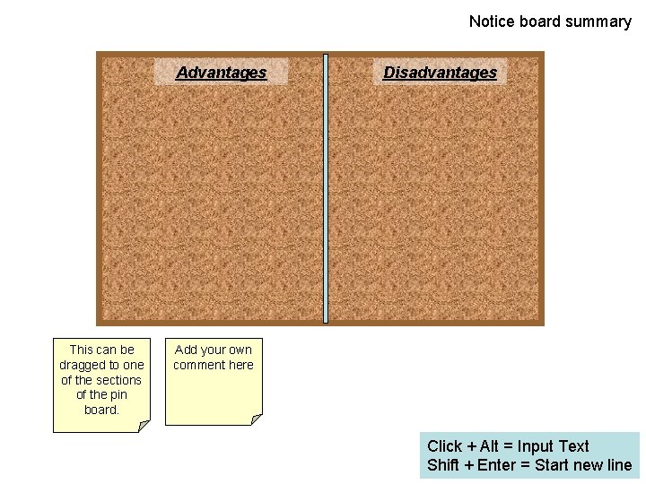 Notice board summary Advantages This can be dragged to one of the sections of