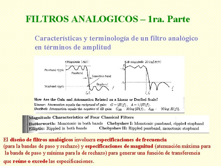 FILTROS ANALOGICOS – 1 ra. Parte Características y terminología de un filtro analógico en