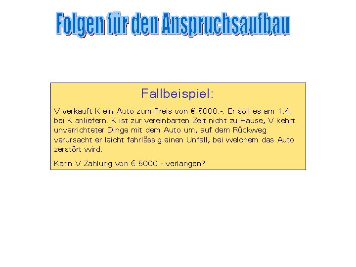 Fallbeispiel: V verkauft K ein Auto zum Preis von € 5000. -. Er soll