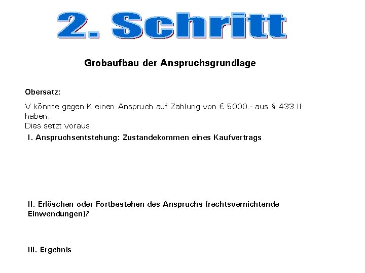 Grobaufbau der Anspruchsgrundlage Obersatz: V könnte gegen K einen Anspruch auf Zahlung von €