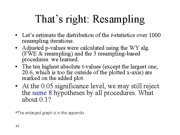 That’s right: Resampling • Let’s estimate the distribution of the t-statistics over 1000 resampling