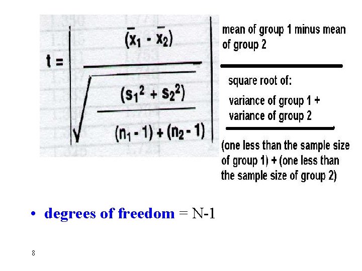  • degrees of freedom = N-1 8 