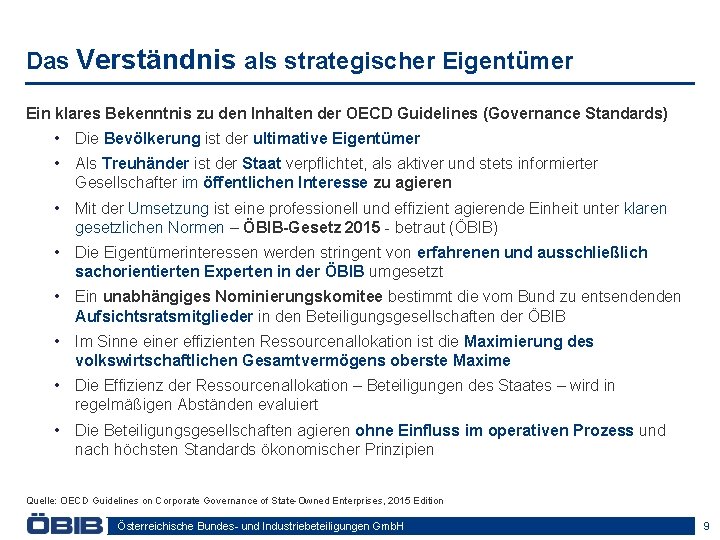 Das Verständnis als strategischer Eigentümer Ein klares Bekenntnis zu den Inhalten der OECD Guidelines
