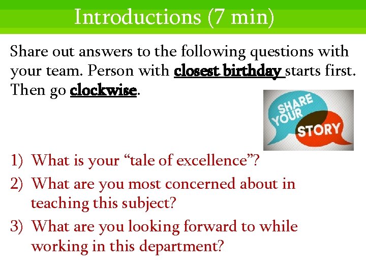 Introductions (7 min) Share out answers to the following questions with your team. Person