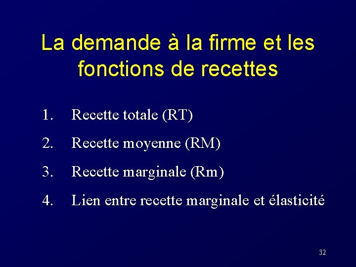 La demande à la firme et les fonctions de recettes 1. Recette totale (RT)