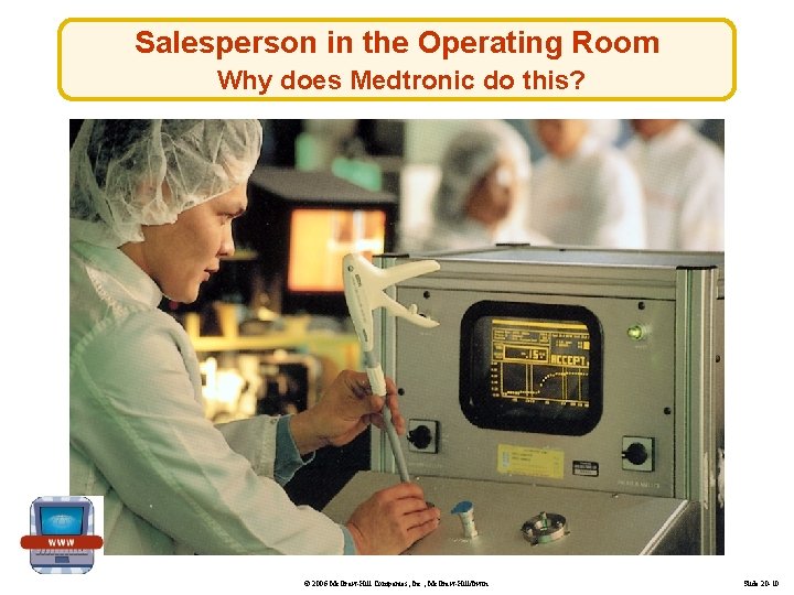 Salesperson in the Operating Room Why does Medtronic do this? © 2006 Mc. Graw-Hill