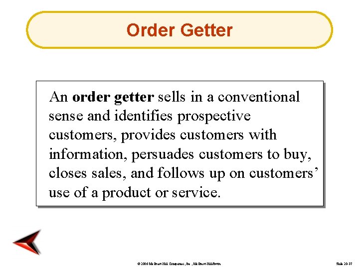 Order Getter An order getter sells in a conventional sense and identifies prospective customers,