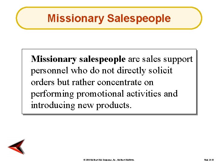 Missionary Salespeople Missionary salespeople are sales support personnel who do not directly solicit orders