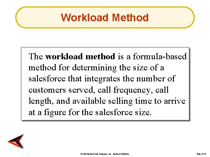 Workload Method The workload method is a formula-based method for determining the size of