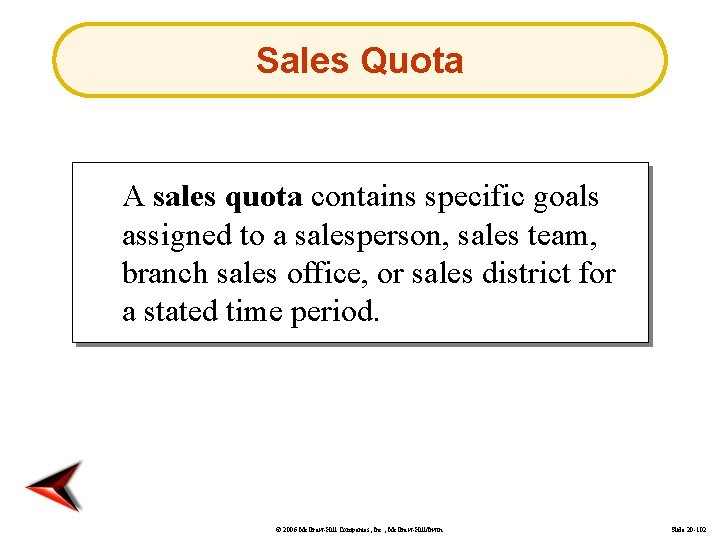 Sales Quota A sales quota contains specific goals assigned to a salesperson, sales team,