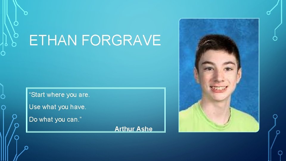 ETHAN FORGRAVE “Start where you are. Use what you have. Do what you can.