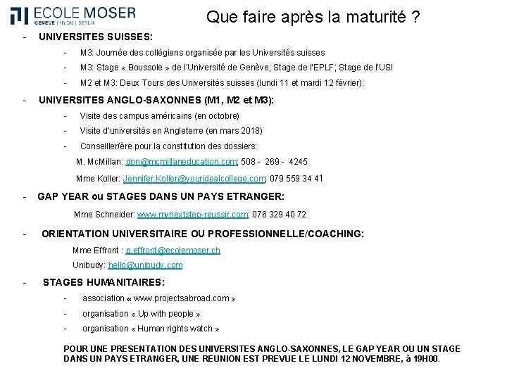 Que faire après la maturité ? - - UNIVERSITES SUISSES: - M 3: Journée