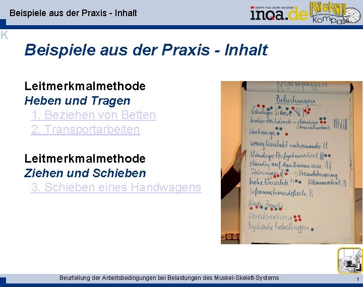 Beispiele aus der Praxis - Inhalt K Beispiele aus der Praxis - Inhalt Leitmerkmalmethode