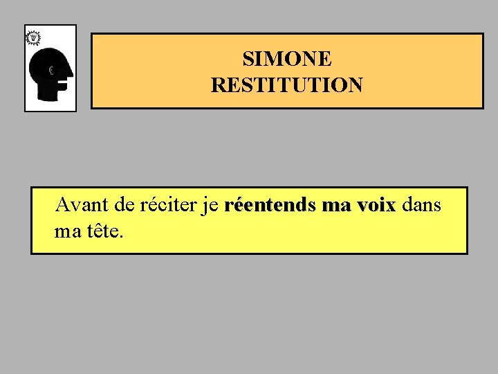 SIMONE RESTITUTION Avant de réciter je réentends ma voix dans voix ma tête. 