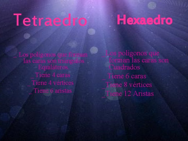 Tetraedro Hexaedro _Los polígonos que _ Los polígonos que forman las caras son triángulos