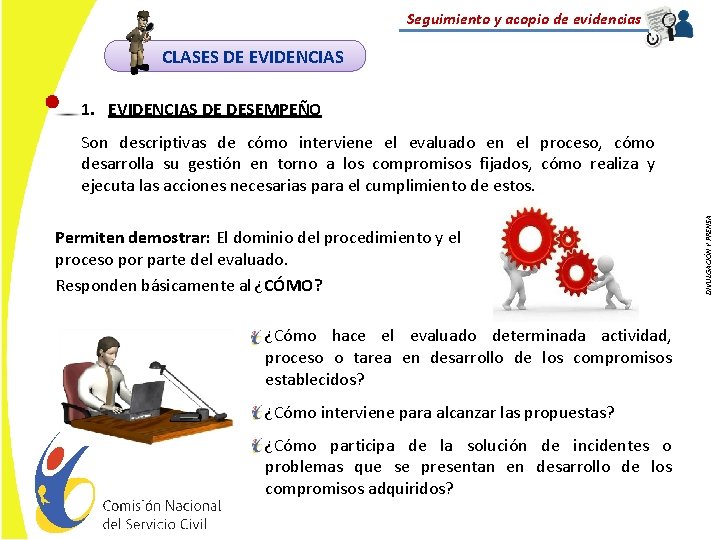 Seguimiento y acopio de evidencias CLASES DE EVIDENCIAS 1. EVIDENCIAS DE DESEMPEÑO Permiten demostrar: