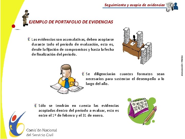 Seguimiento y acopio de evidencias Las evidencias son acumulativas, deben acopiarse durante todo el