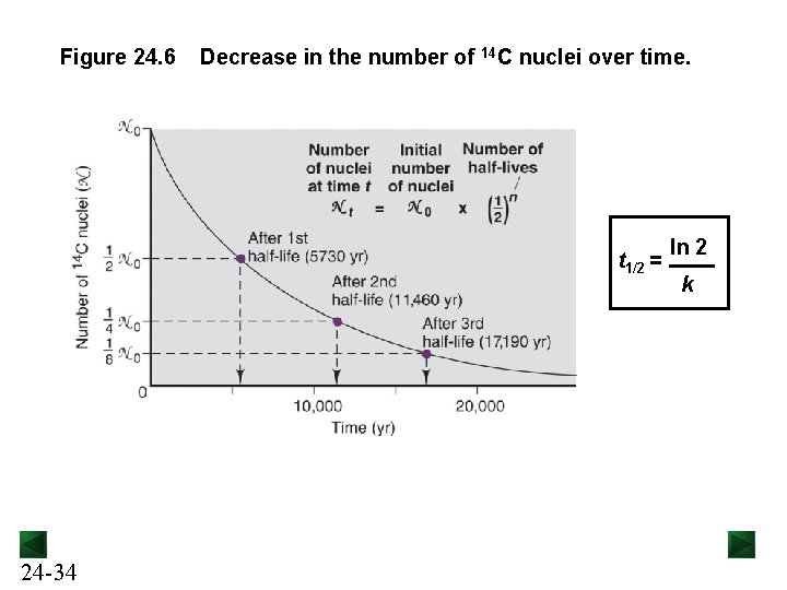 Figure 24. 6 Decrease in the number of 14 C nuclei over time. t