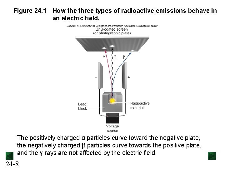 Figure 24. 1 How the three types of radioactive emissions behave in an electric