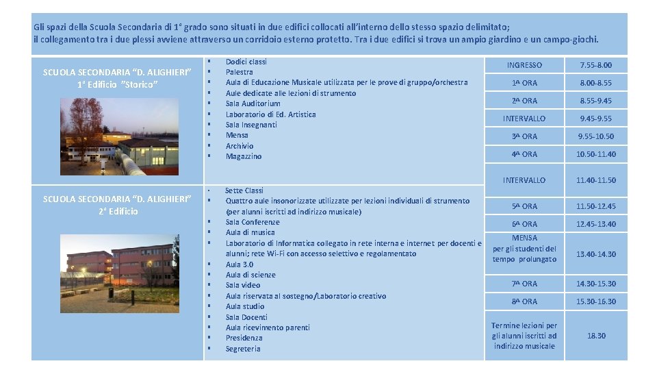  Gli spazi della Scuola Secondaria di 1° grado sono situati in due edifici