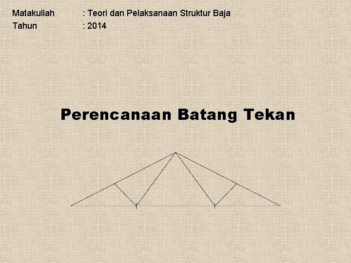 Matakuliah Tahun : Teori dan Pelaksanaan Struktur Baja : 2014 Perencanaan Batang Tekan 