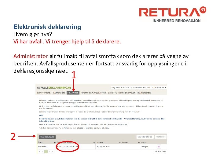 Elektronisk deklarering Hvem gjør hva? Vi har avfall. Vi trenger hjelp til å deklarere.