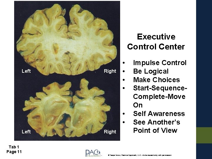 Executive Control Center Left Right • • • Left Tab 1 Page 11 Right