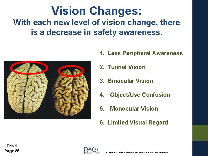 Vision Changes: With each new level of vision change, there is a decrease in