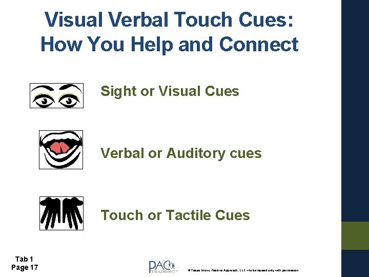 Visual Verbal Touch Cues: How You Help and Connect Sight or Visual Cues Verbal