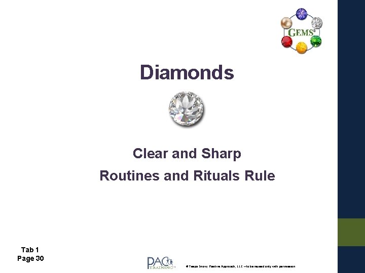 Diamonds Clear and Sharp Routines and Rituals Rule Tab 1 Page 30 © Teepa