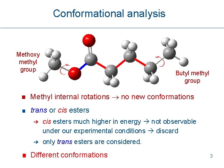 Conformational analysis Methoxy methyl group Butyl methyl group Methyl internal rotations no new conformations Conformational analysis Methoxy methyl group Butyl methyl group Methyl internal rotations no new conformations