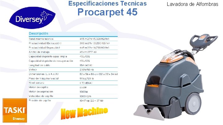 Especificaciones Tecnicas Procarpet 45 Lavadora de Alfombras 