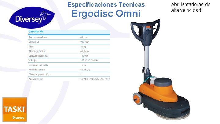 Especificaciones Tecnicas Ergodisc Omni Abrillantadoras de alta velocidad 