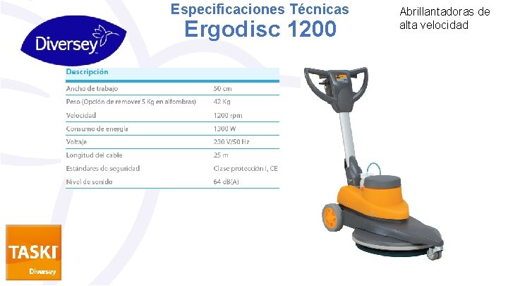 Especificaciones Técnicas Ergodisc 1200 Abrillantadoras de alta velocidad 