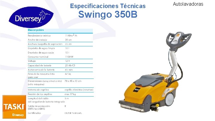 Especificaciones Técnicas Swingo 350 B Autolavadoras 