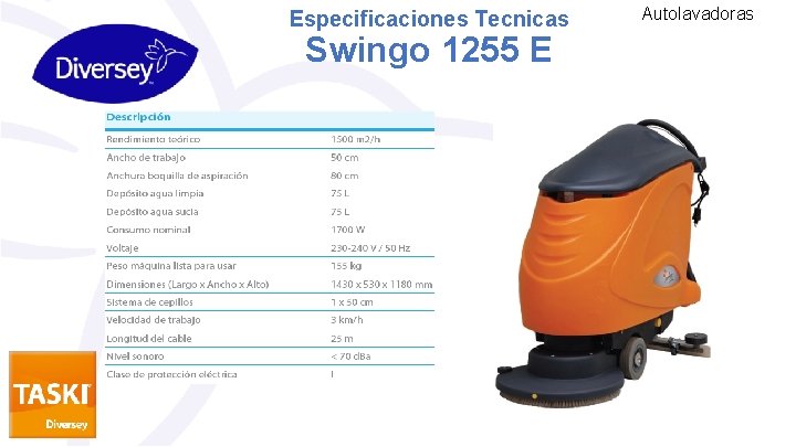 Especificaciones Tecnicas Swingo 1255 E Autolavadoras 