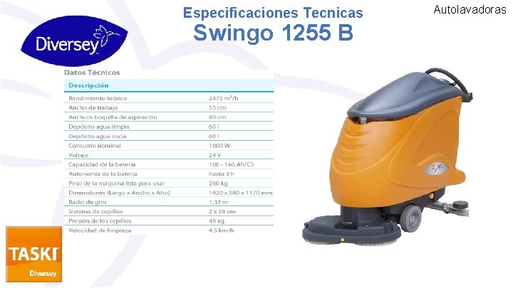 Especificaciones Tecnicas Swingo 1255 B Autolavadoras 