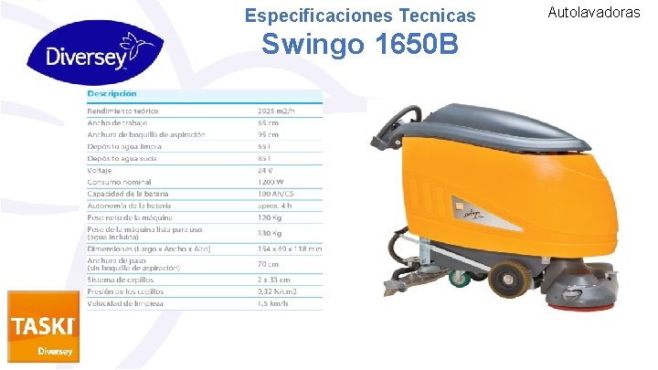 Especificaciones Tecnicas Swingo 1650 B Autolavadoras 