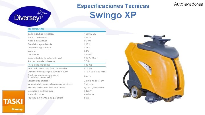 Especificaciones Tecnicas Swingo XP Autolavadoras 