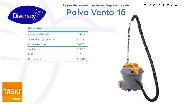 Especificacines Tecnicas Aspiradora de Polvo Vento 15 Aspiradoras Polvo 