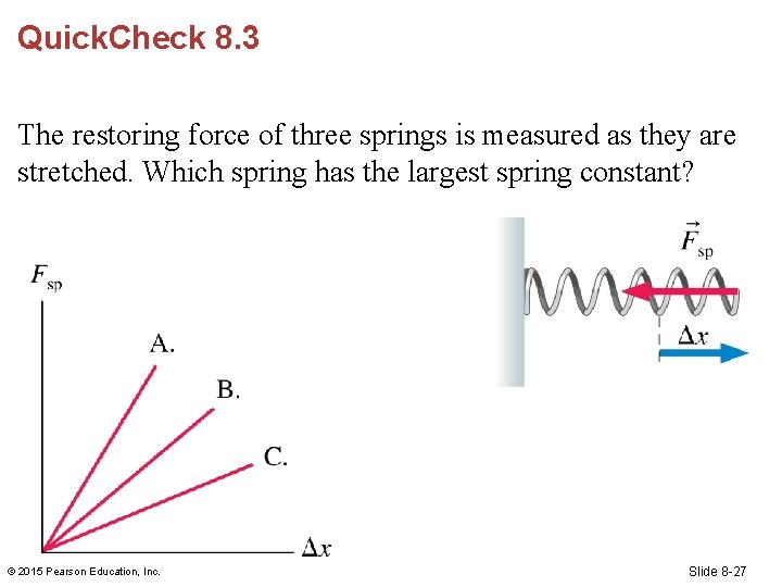 Quick. Check 8. 3 The restoring force of three springs is measured as they