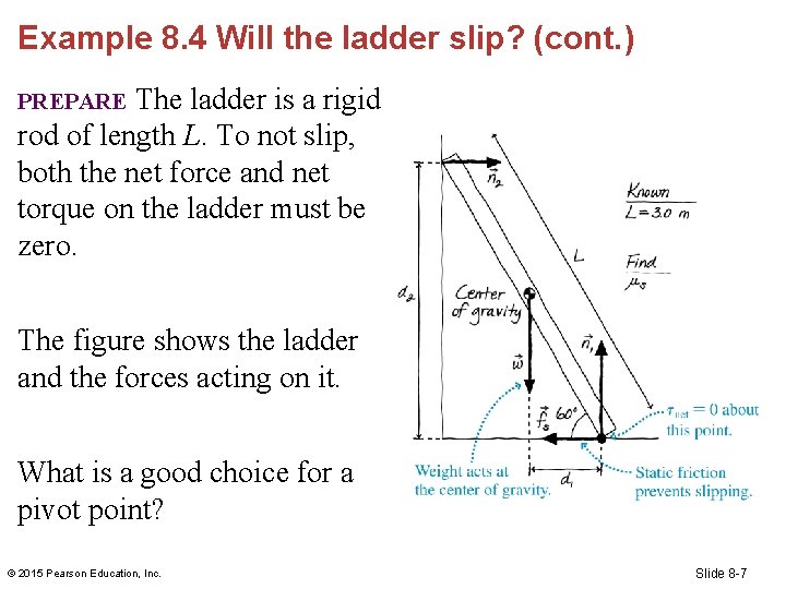 Example 8. 4 Will the ladder slip? (cont. ) The ladder is a rigid