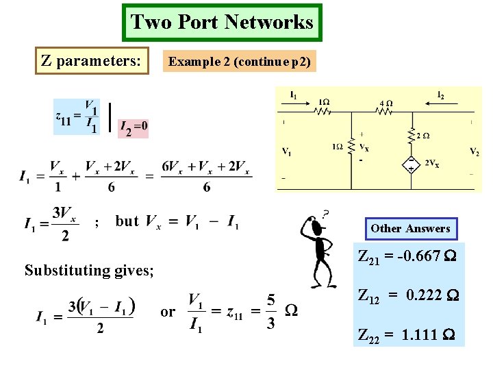 Two Port Networks Z parameters: ; Example 2 (continue p 2) but Other Answers