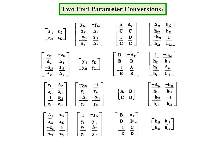 Two Port Parameter Conversions: 