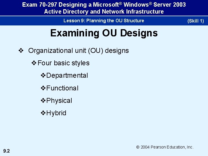 Exam 70 -297 Designing a Microsoft® Windows® Server 2003 Active Directory and Network Infrastructure