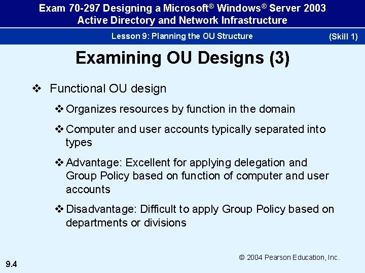 Exam 70 -297 Designing a Microsoft® Windows® Server 2003 Active Directory and Network Infrastructure