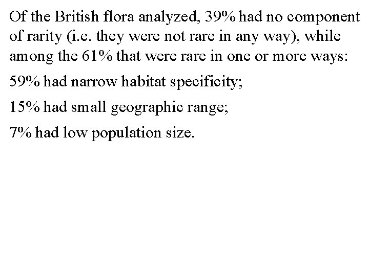Of the British flora analyzed, 39% had no component of rarity (i. e. they