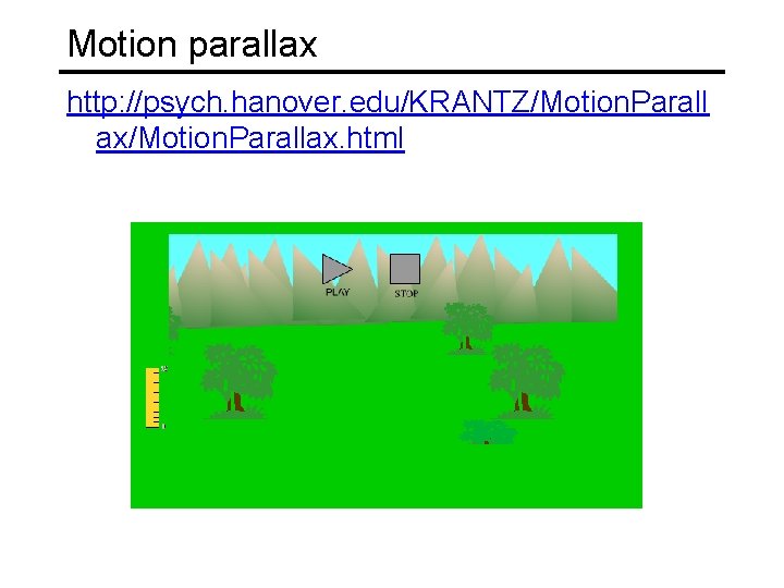 Motion parallax http: //psych. hanover. edu/KRANTZ/Motion. Parall ax/Motion. Parallax. html 